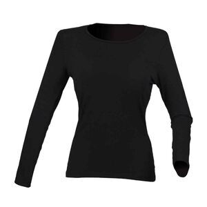 SF Womens/Ladies Feel Good Plain Stretch Long-Sleeved T-Shirt / Black